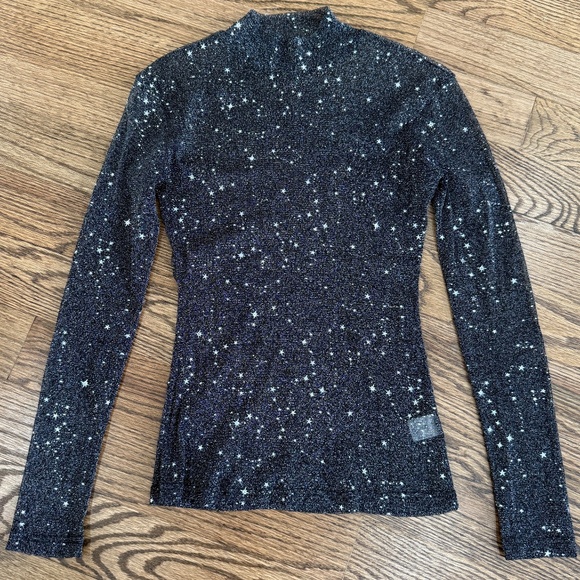 Mangopop Celestial Black Sheer Top Stars Whimsigoth Metallic Festival Rave Sm - Picture 9 of 11